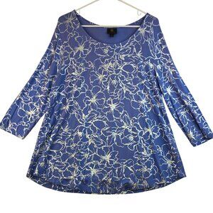 JM Collection Womens Petite Large Floral Print Tunic Top Relaxed Fit 3/4 Sleeves